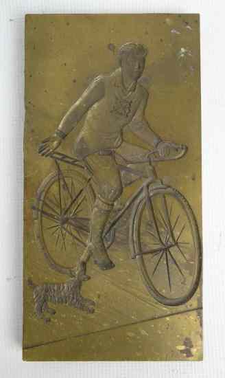 Appraisal: Deep cut bronze safety bicycle plaque '' ht lb Exc