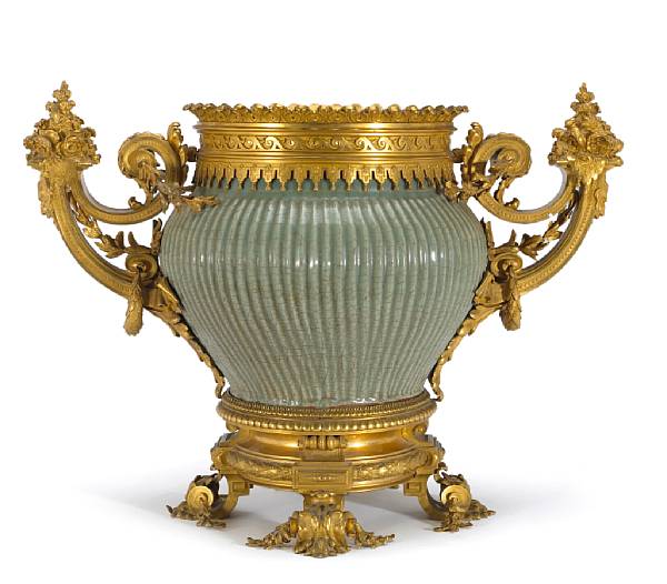 Appraisal: A fine R gence style gilt bronze mounted Chinese celadon