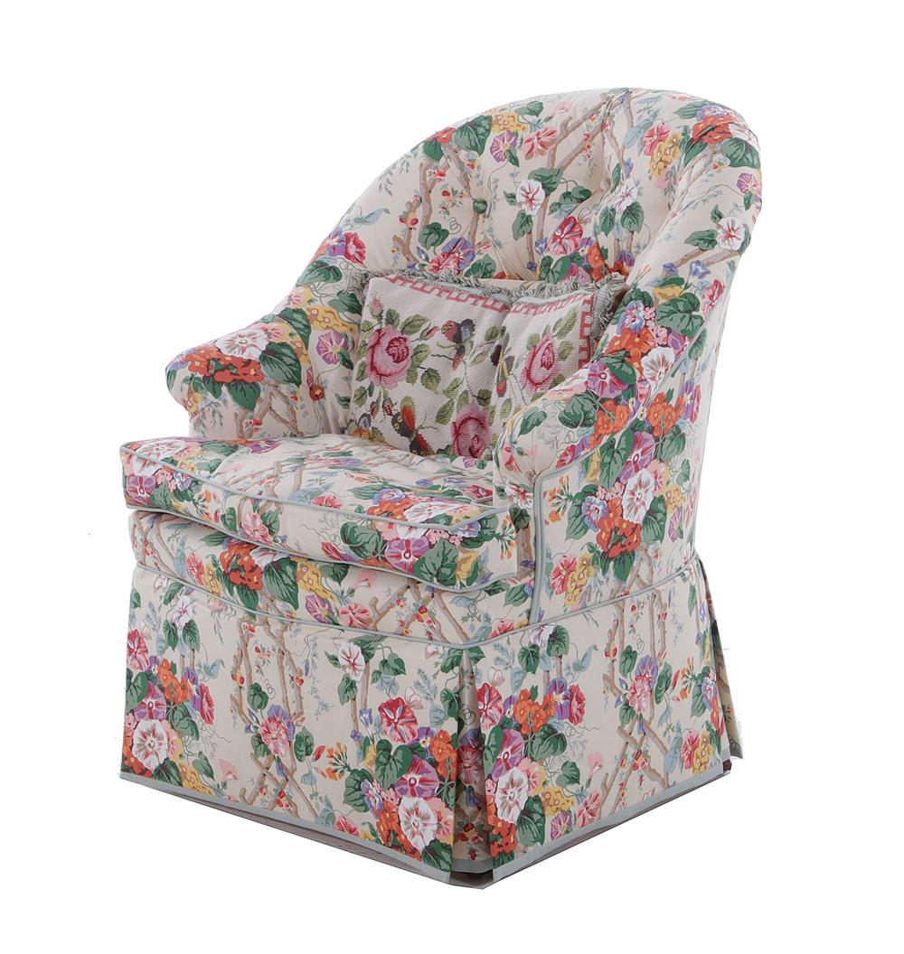 Appraisal: Floral-upholstered slipper chair BH SH W D Provenance North Carolina