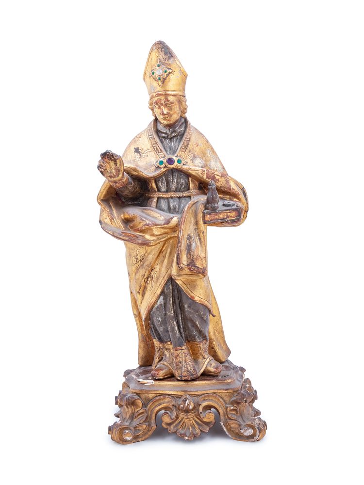 Appraisal: A Continental Painted Parcel Gilt and Gem-Inset Figure of a