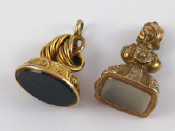 Appraisal: Two gold cased seals one set with bloodstone each approx