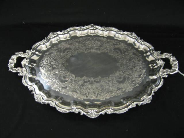 Appraisal: International Silverplate Serving Tray Webster-Wilcox footed scalloped border fine engraving