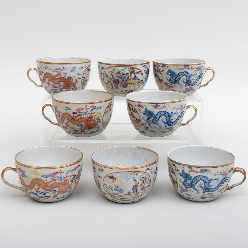 Appraisal: Group of Eight Chinese Export Famille Rose Porcelain Teacups Decorated