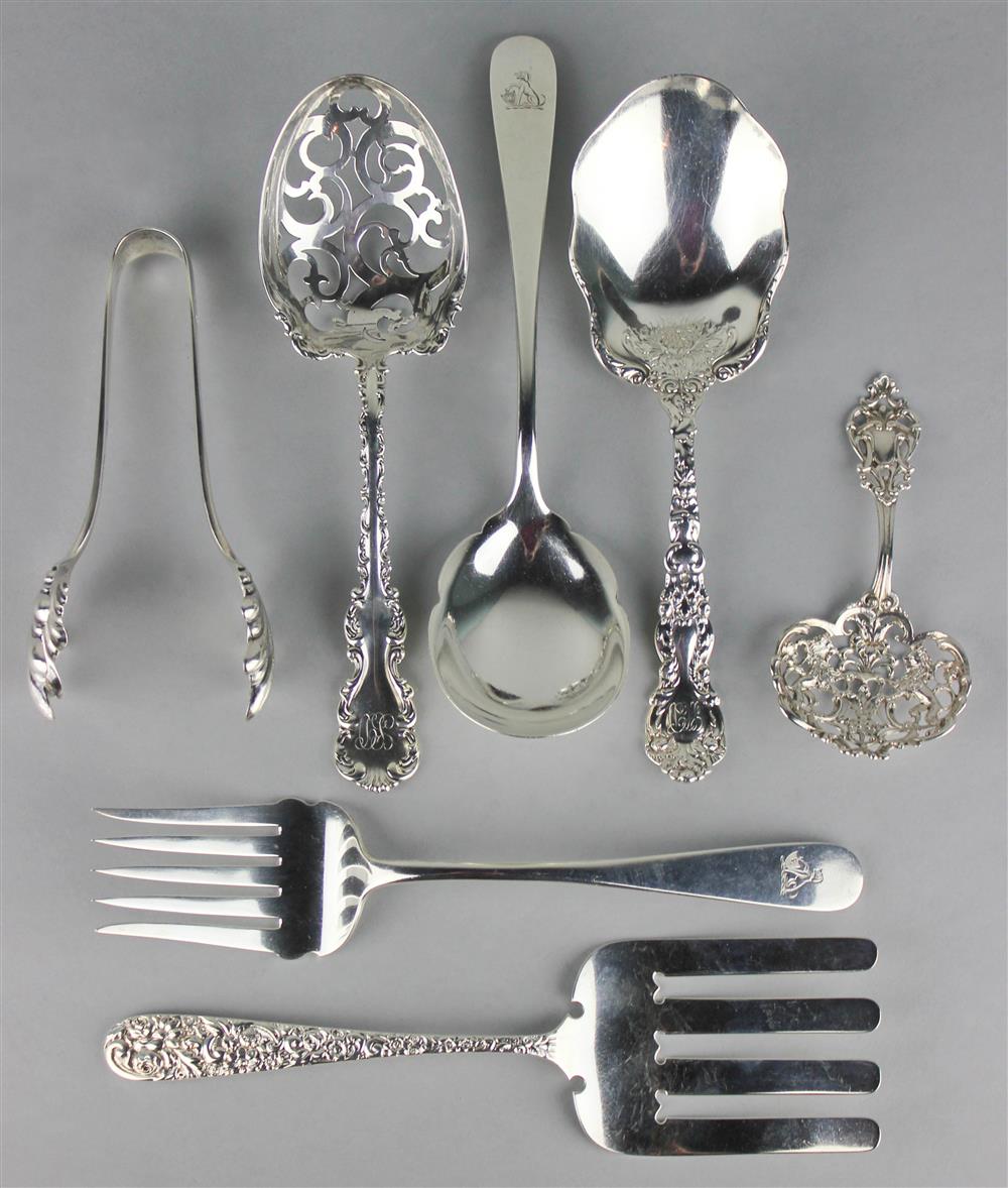 Appraisal: SEVEN AMERICAN SILVER SERVING PIECES a pair of S Kirk