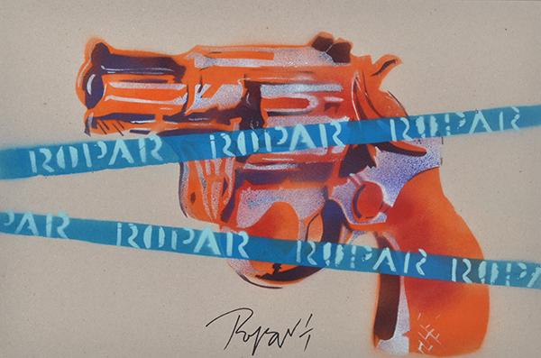 Appraisal: DENNIS ROPAR BORN Hand Gun spray paint stencil on paper