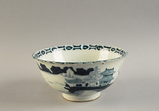 Appraisal: A Chinese Blue and White Canton Bowl having a notched