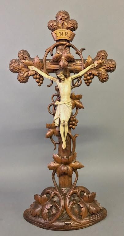 Appraisal: Black Forest Carved Crucifix Black Forest carved crucifix probably late