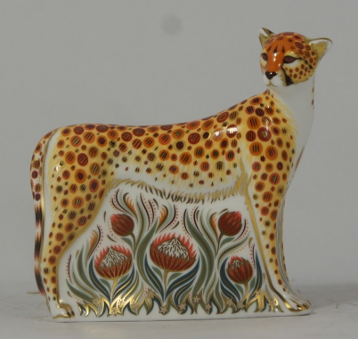 Appraisal: Royal Crown Derby Paperweight Cheetah signature edition for Goviers boxed