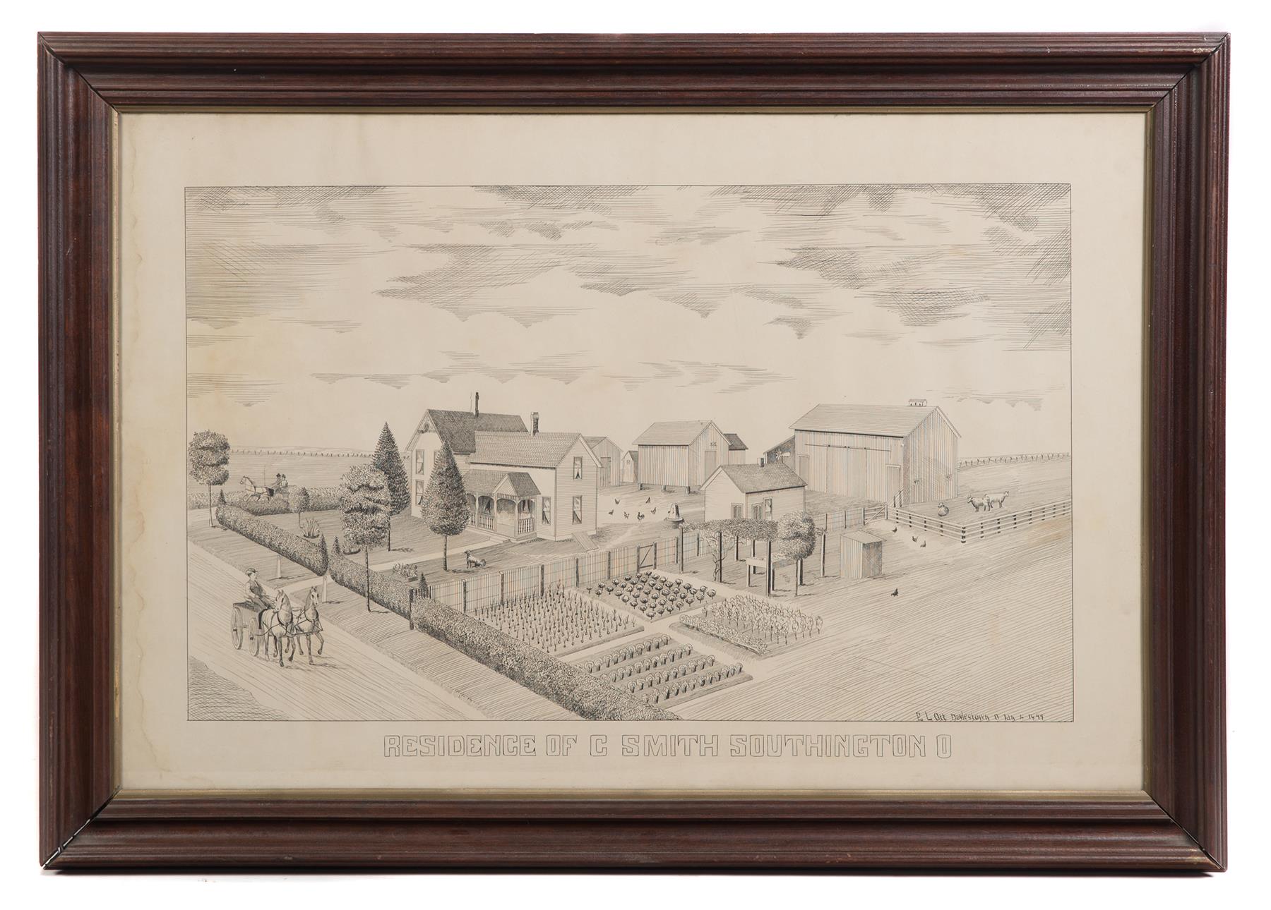 Appraisal: DRAWING OF OHIO FARMSTEAD BY E L OTT OHIO LATE