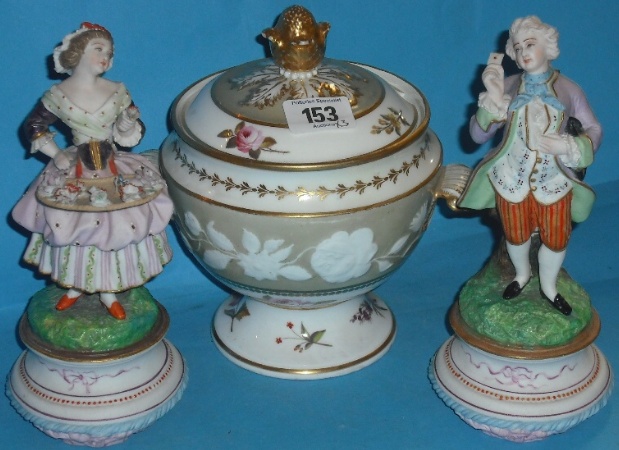 Appraisal: Continental Porcelain Lidded Tureen Decorated with Relief Flowers Circa diameter