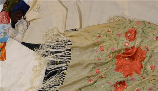 Appraisal: Embroidered silk shawl '' square long ivory colored scarf ''