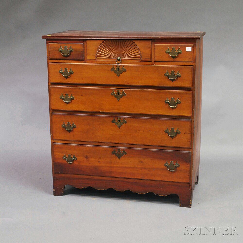 Appraisal: Country Chippendale Carved Cherry Chest of Drawers New England late