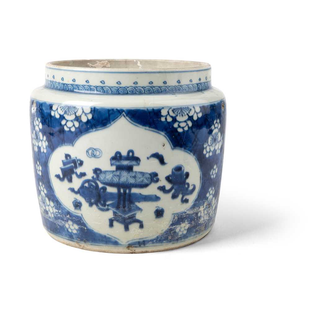 Appraisal: BLUE AND WHITE 'ANTIQUITY' PORRIDGE JAR QING DYNASTY KANGXI PERIOD