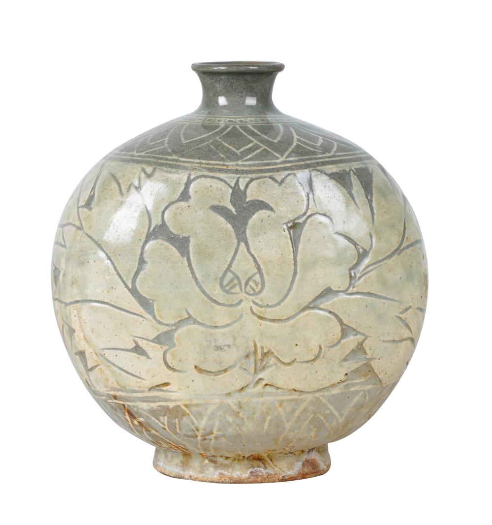 Appraisal: KOREAN INCISED CERAMIC VASE inches wide inches high Condition