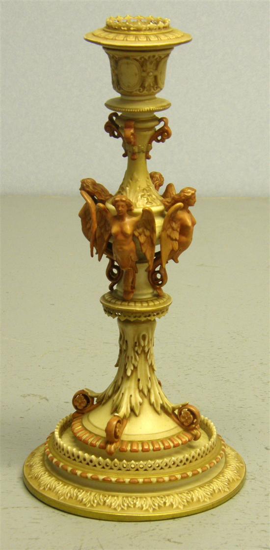 Appraisal: Royal Worcester blush ivory candle stick the multi-knopped stem applied