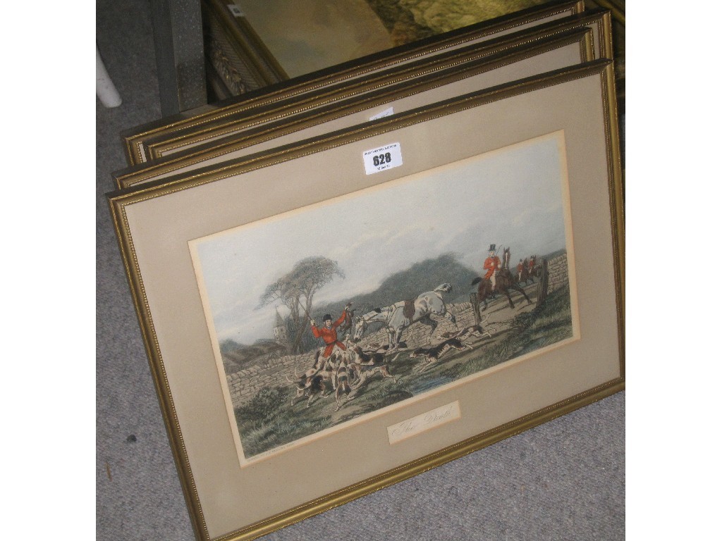 Appraisal: Lot comprising four framed prints depicting various huntsmen scenes