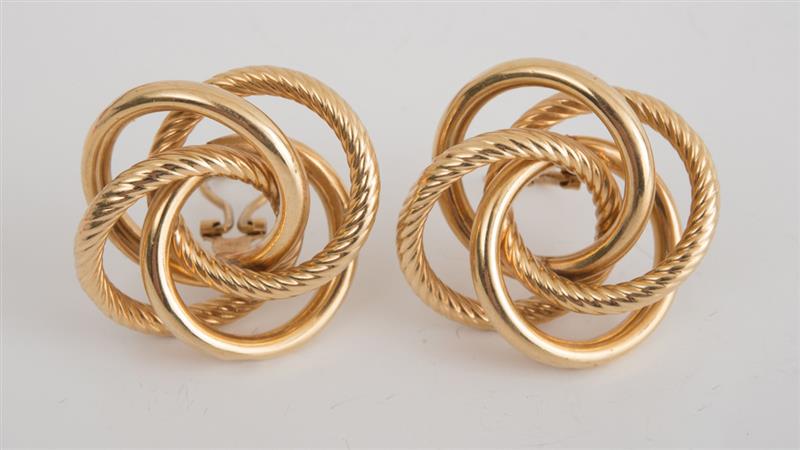 Appraisal: PAIR OF K YELLOW GOLD ROPE EARCLIPS Stamped ' k'