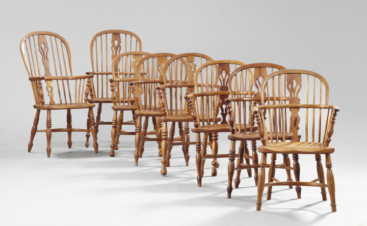 Appraisal: Harlequin Suite of Eight Ash and Elmwood Windsor Chairs late