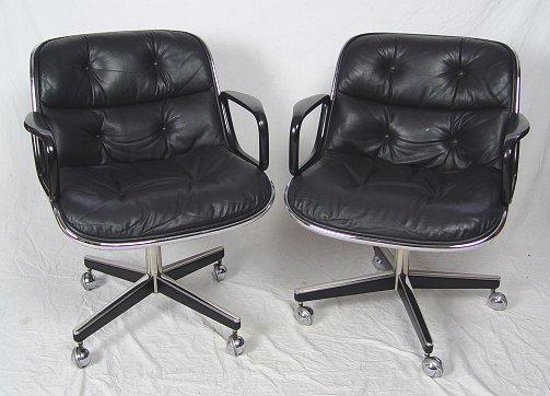 Appraisal: PAIR CHARLES POLLACK FOR KNOLL LEATHER CHAIRS Black leather chairs