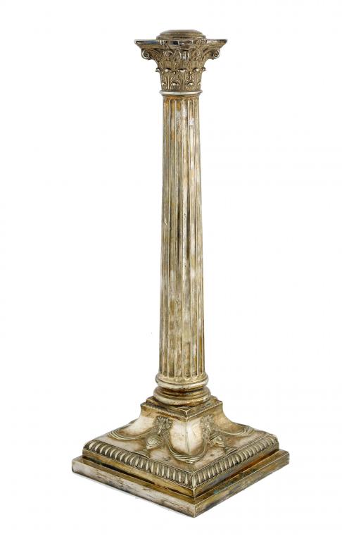 Appraisal: A VICTORIAN COLUMNAR LAMP the gadrooned square foot embossed with