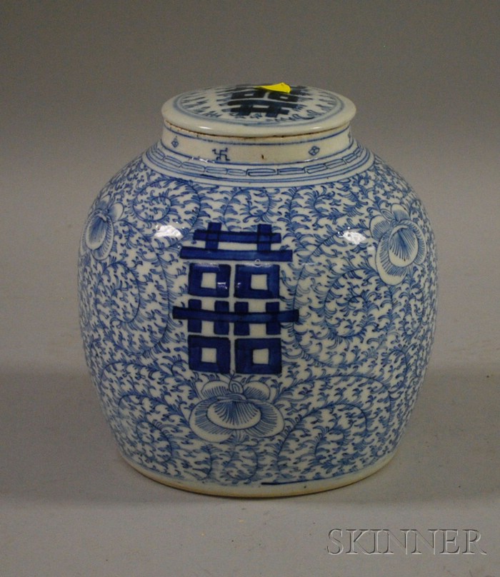 Appraisal: Asian Blue and White Decorated Porcelain Jar with Cover ht