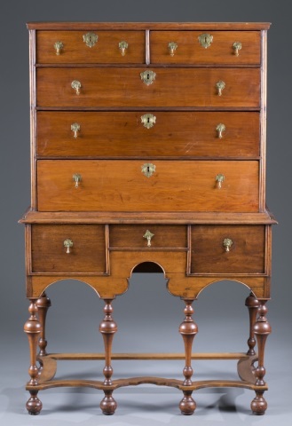 Appraisal: William Mary Highboy Probably American Walnut with white pine secondary