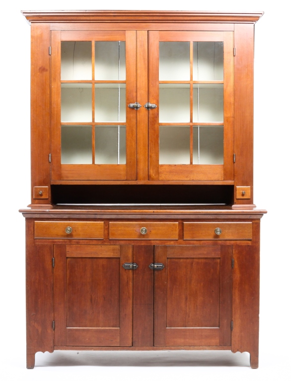 Appraisal: AMERICAN STEP BACK CUPBOARD Mid th century walnut with pine