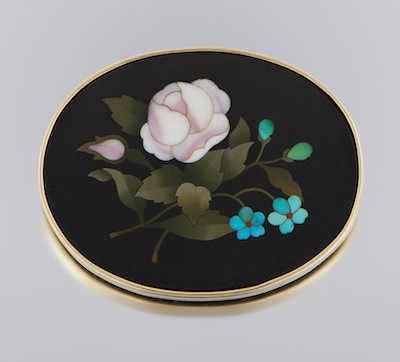 Appraisal: A Lovely Pietra Dura Brooch Depicting a pink rose and