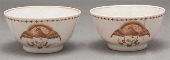 Appraisal: Pair of Chinese Export eagle sepia decorated porcelain tea bowls