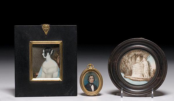 Appraisal: THREE MINIATURES ON IVORY early th century Includes two English