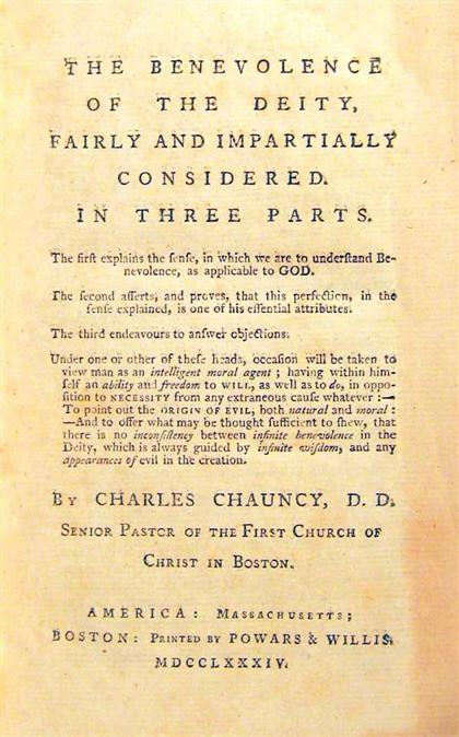 Appraisal: vol Chauncy Charles The Benevolence of The Deity Boston Powers