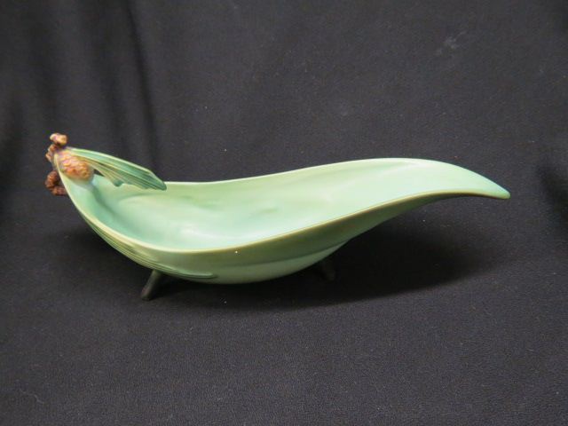 Appraisal: Roseville Pottery Pinecone Gravy Boat green tri-footed - long scarce