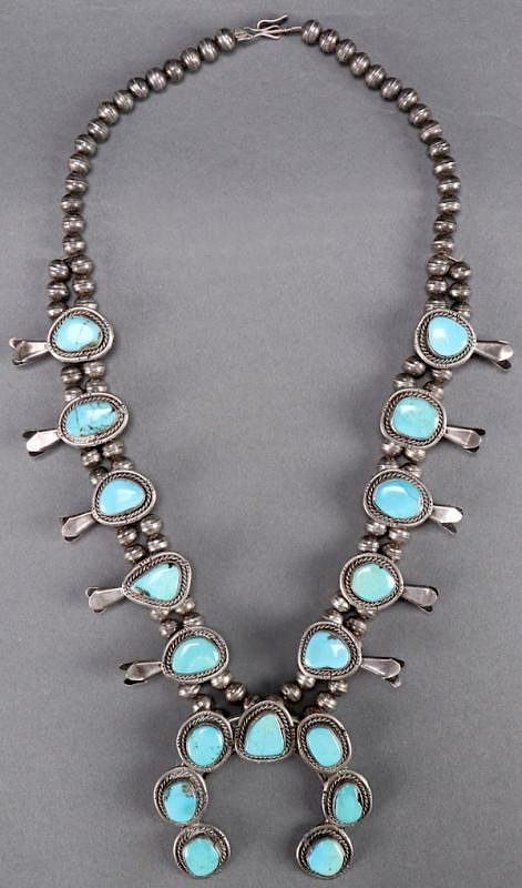 Appraisal: SOUTHWEST NATIVE AMERICAN SQUASH BLOSSOM NECKLACE A GOOD SOUTHWEST NATIVE