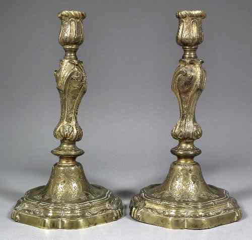 Appraisal: A pair of th Century French gilt bronze cast candlesticks