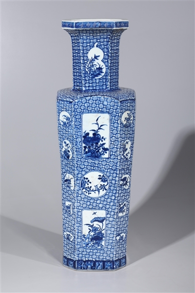 Appraisal: Tall Chinese Qianlong-style blue and white porcelain vase with bird