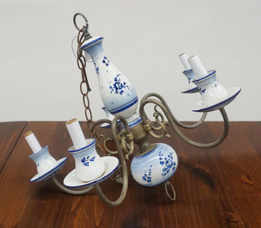 Appraisal: BLUE AND WHITE PORCELAIN FIVE-LIGHT HANGING CANDELABRUMBlue and White Porcelain