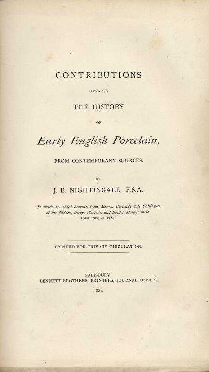 Appraisal: NIGHTINGALE J E - CONTRIBUTIONS TOWARDS THE HISTORY OF EARLY