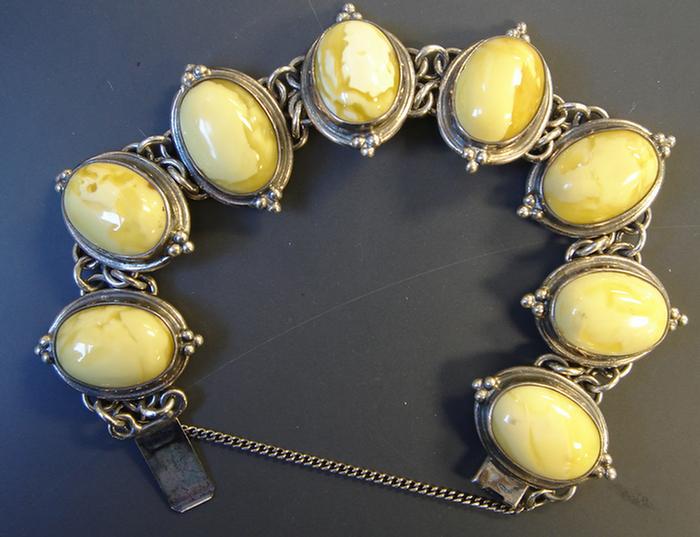 Appraisal: Sterling Bracelet links with yellow slag glass cabochons ozt Estimate