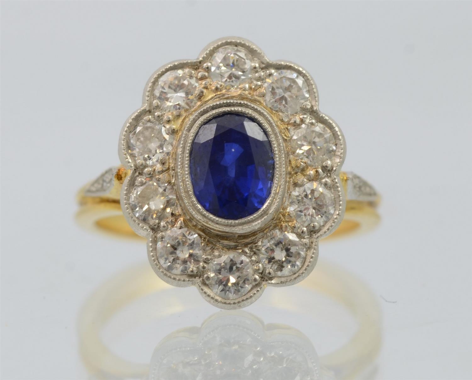 Appraisal: K Yellow Gold Ladies Diamond and Blue Sapphire Ring Center