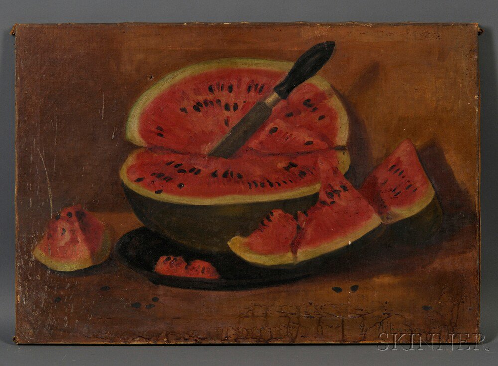 Appraisal: American School th Century Folk Painted Still Life with a