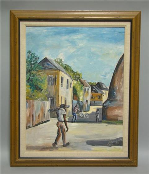 Appraisal: ALFRED H PALMER BRITISH - VILLAGE STREET SCENE Oil on