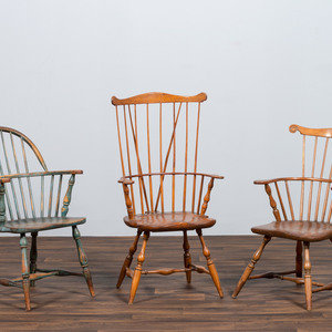 Appraisal: Three Compass Seat Windsor Armchairs th Century and later comprising