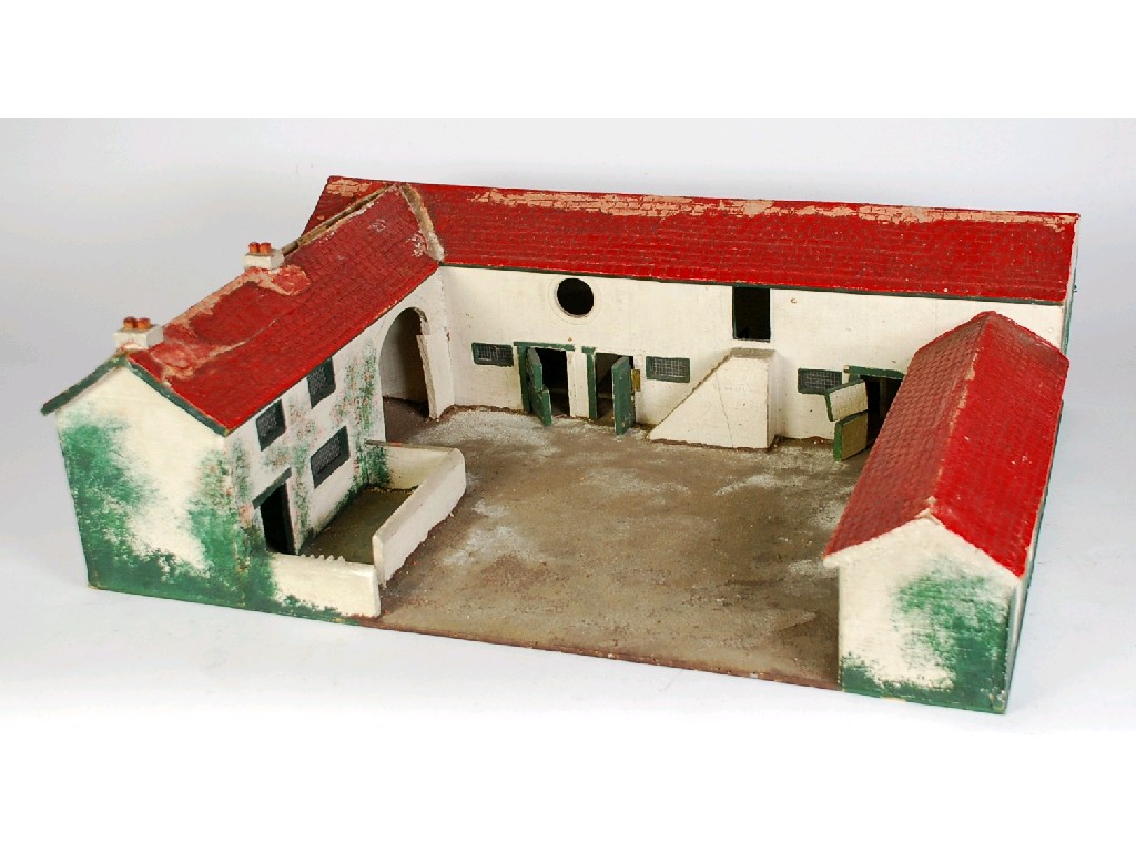 Appraisal: PROBABLY GERMAN PAINTED WOOD AND COMPOSITION FARM AND COURTYARD with