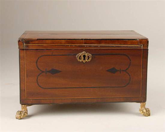 Appraisal: An English Mahogany Tea Caddy having decorative ebony and boxwood