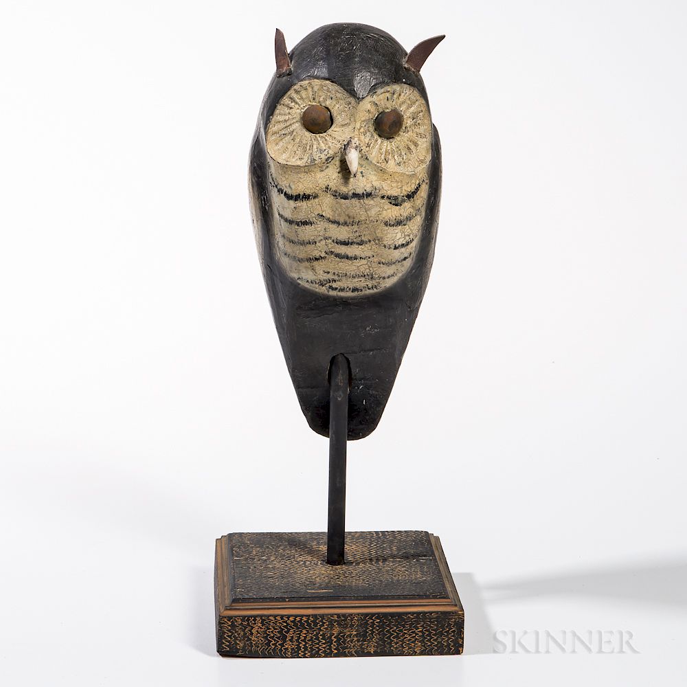 Appraisal: Carved and Painted Owl Carved and Painted Owl early th