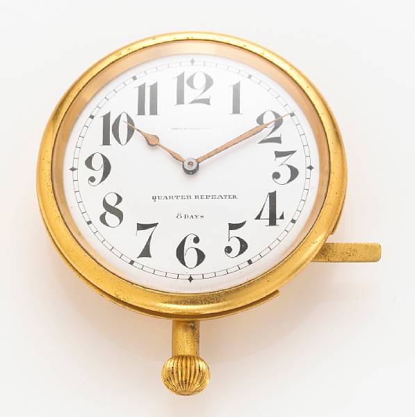 Appraisal: Swiss A gilt metal eight day quarter-repeating desk clock retailed