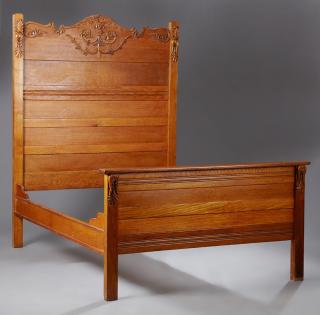 Appraisal: American Eastlake Carved Oak Highback Bed c American Eastlake Carved