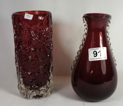 Appraisal: Whitefriars Red Bark vase height cm and red two handled