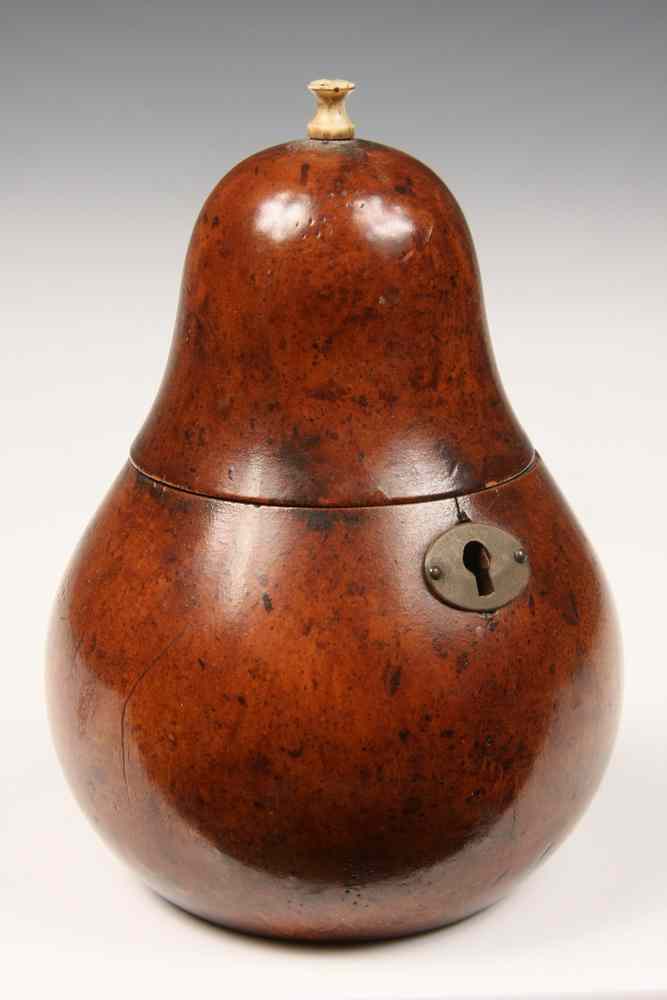 Appraisal: TEA CADDY - Early English Fruitwood Pear Form Tea Caddy