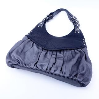 Appraisal: Large Nina Raye Gray and Black Ostrich and Leather Hobo